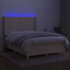 vidaXL Box spring postelja z vzmetnico LED krem 140x200 cm blago