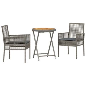 vidaXL Vrtnik Bistro Set 3 kos Siva poli ratan