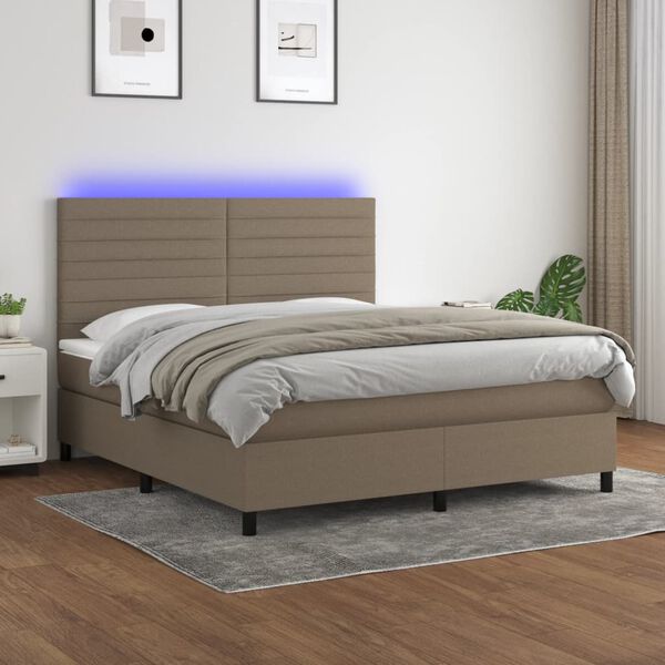 vidaXL Box spring postelja z vzmetnico LED taupe 160x200 cm blago