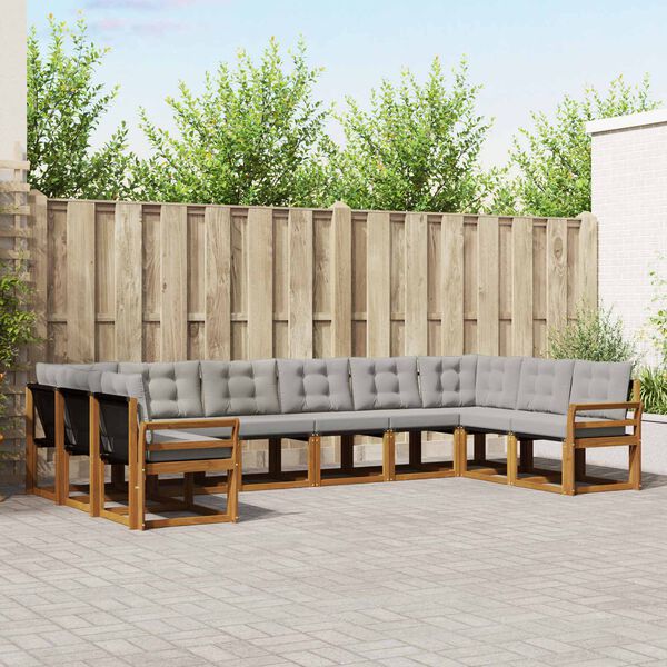 vidaXL Zunanja garnitura za sedenje 10 pcs Naravna in svetlo siva