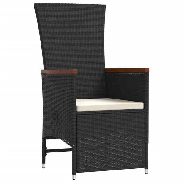 vidaXL Vrtna jedilna garnitura 9-delna z blazinami črn poli ratan