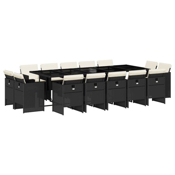 vidaXL Vrtna jedilna garnitura 15-delna z blazinami črn poli ratan