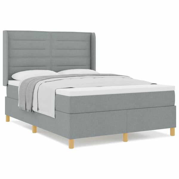 vidaXL Postelja z žimnico Box Spring Svetlo siva 140 x 190 cm blago