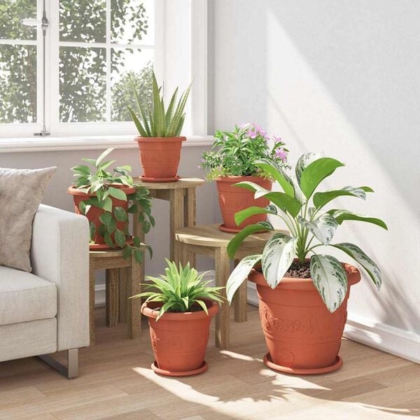 vidaXL Okrogli cvetlični lonec 6 pcs Kamnito rdeča &Oslash; 26 x 21.5 cm