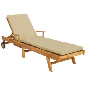 vidaXL Ležalnik z blazino 100% poliester, masiven teak