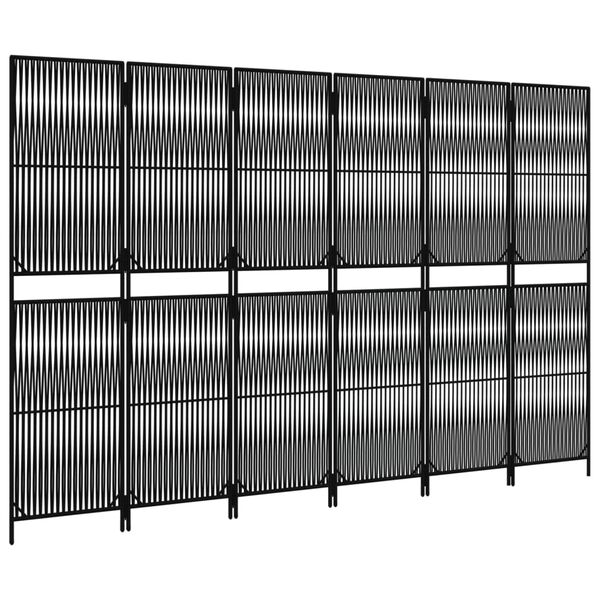 vidaXL Pregrada za sobo 6 plo&scaron;č črn poli ratan