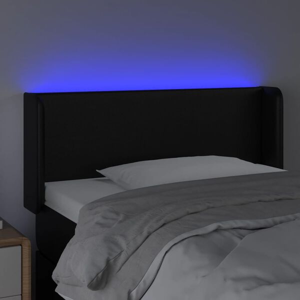 vidaXL LED posteljno vzglavje črno 93x16x78/88 cm umetno usnje