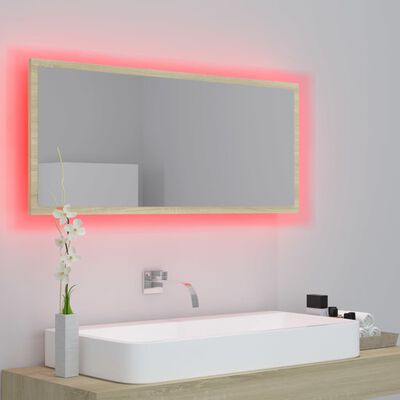 vidaXL LED kopalniško ogledalo sonoma hrast 100x8,5x37 cm akril