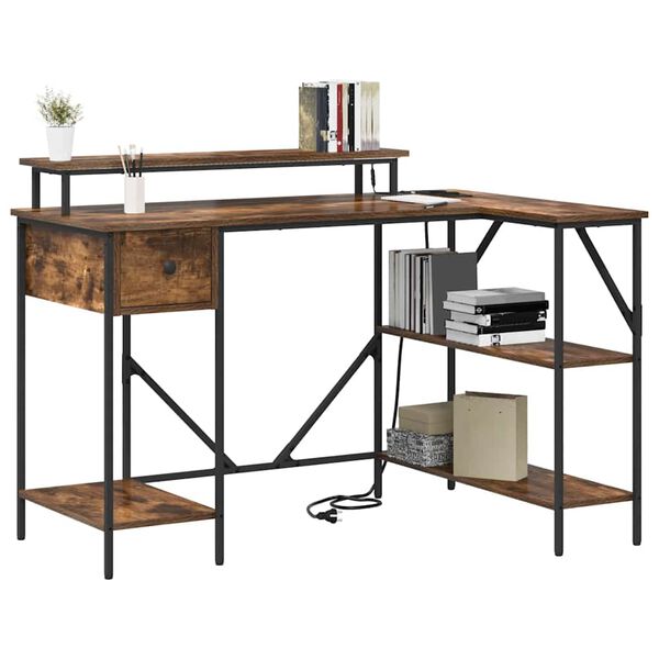 vidaXL Miza s polico Dimljeni oreh 120 x 79 x 86,5 cm Konstruiran les