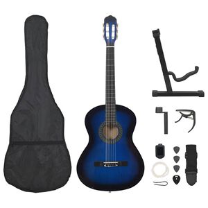 vidaXL Klasična kitara za začetnike 12-delni komplet modra 4/4 39"