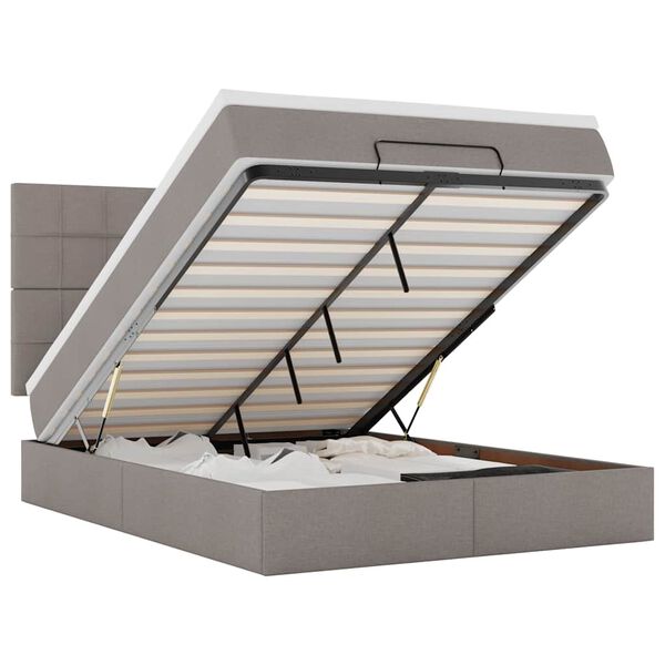 vidaXL Otomanska postelja z vzmetnico & LEDs taupe 140x200 cm blago