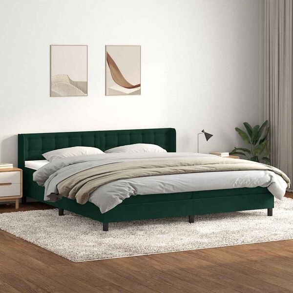 vidaXL Box spring postelja z vzmetnico temno zelena 180x220 cm žamet