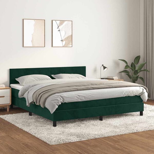 vidaXL Box spring postelja z vzmetnico temno zelena 180x200 cm žamet