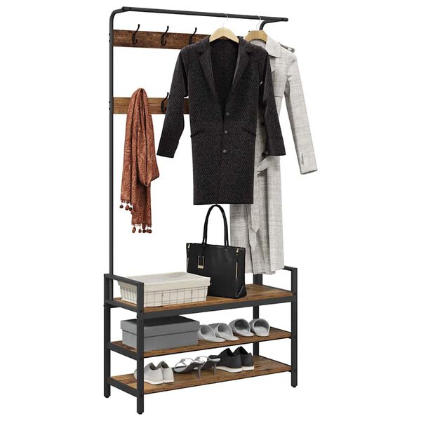 vidaXL Obe&scaron;alnik za pla&scaron;če Star les 95 x 34 x 184 cm Konstruiran les