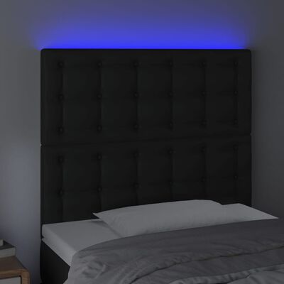 vidaXL LED posteljno vzglavje črno 90x5x118/128 cm umetno usnje