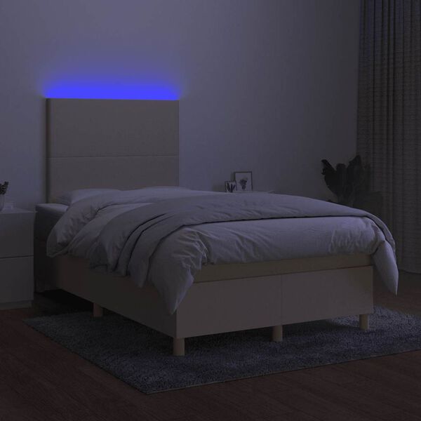 vidaXL Box spring postelja z vzmetnico LED krem 120x190 cm blago