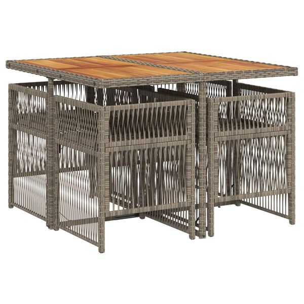 vidaXL Vrtna jedilna garnitura 5-delna z blazinami siv poli ratan