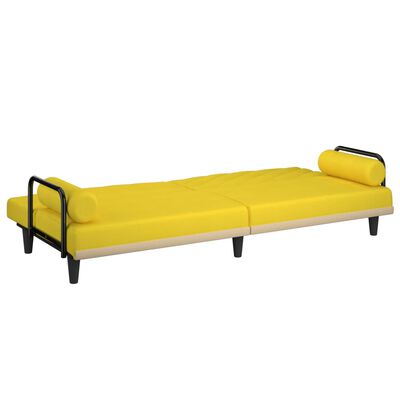 vidaXL Raztegljiv kavč z naslonjali za roke svetlo rumeno blago