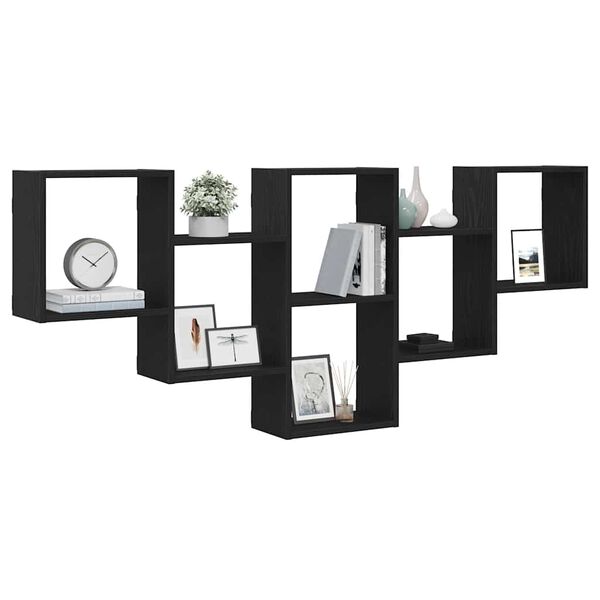 vidaXL Stenska polica črna hrast 159x18x66 cm inženirski les