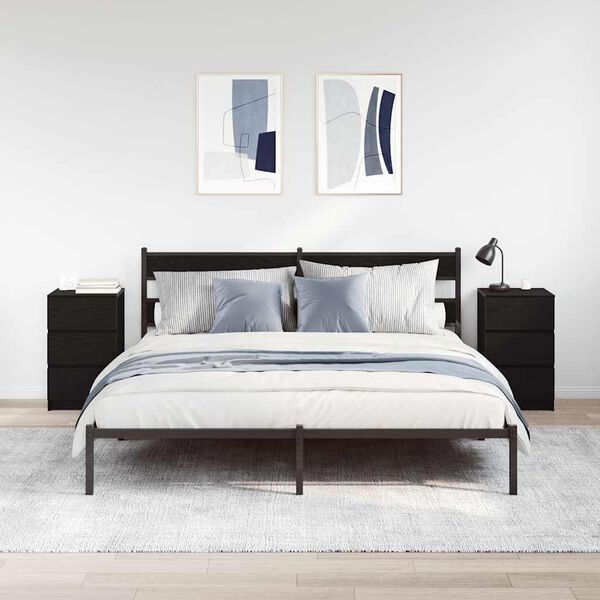 vidaXL Nočne omarice s 3 predali 2 kosa črne 39x35x65 cm