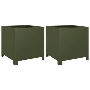 vidaXL Vrtno korito 2 kosa olivno zelena 40x40x40 cm jeklo