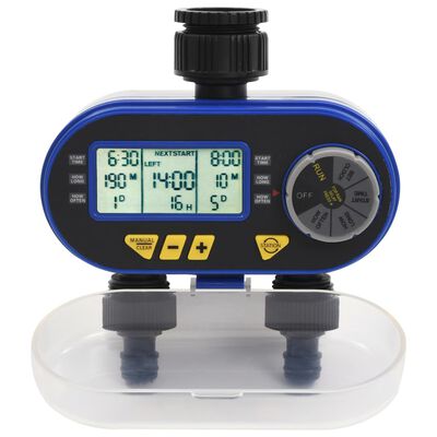 vidaXL Digitalni časovnik za zalivanje dvojni s senzorjem za dež