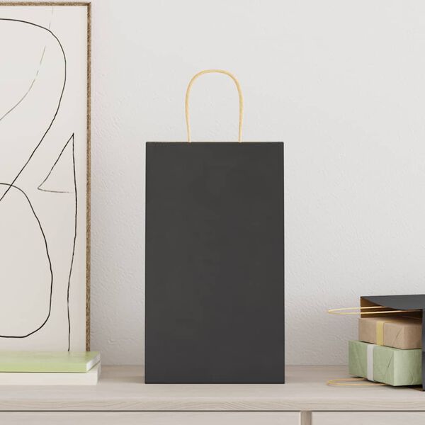 vidaXL Papirnate vrečke 250 kosov z ročaji črne barve 21x11x36 cm