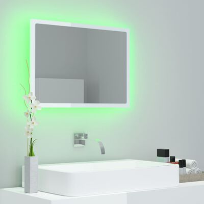 vidaXL LED kopalniško ogledalo visok sijaj belo 60x8,5x37 cm akril