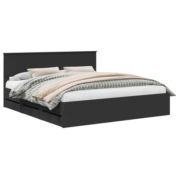 vidaXL Konstrukcija postelje Črna 200 x 200 cm Inženirsko leseno