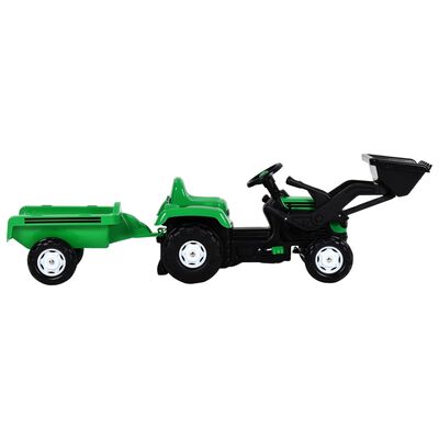 vidaXL Otroški traktor na pedala s prikolico in nakladalnikom