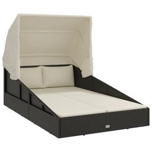 vidaXL Vrtna postelja z zložljivo streho črna 200x114x128 cm PE ratan