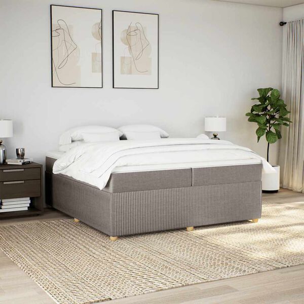 vidaXL Box spring postelja z vzmetnico taupe 200x200 cm blago