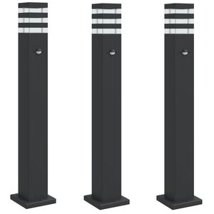 vidaXL Zunanja talna svetilka s senzorjem 3 kosi črna 80 cm aluminij