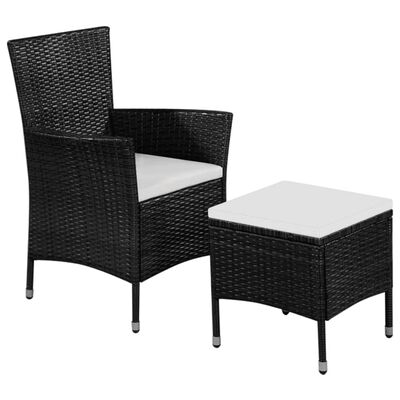 vidaXL Zunanji stol in stolček z blazinami poli ratan črne barve