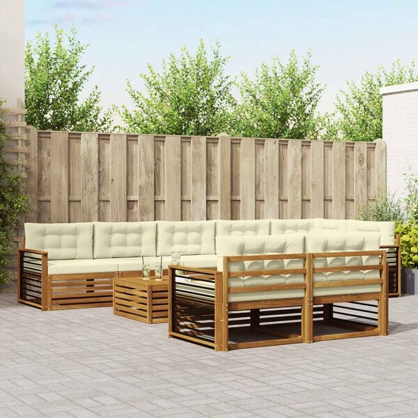 vidaXL Zunanja garnitura za sedenje z blazino 9 pcs Naravna in smetana