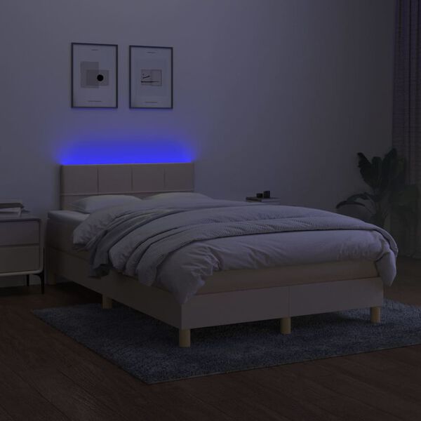 vidaXL Box spring postelja z vzmetnico LED krem 120x200 cm blago