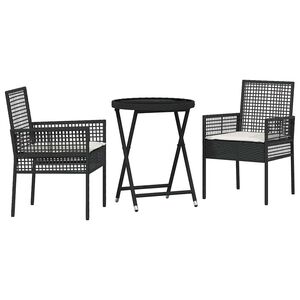 vidaXL Vrtnik Bistro Set 3 pcs Črna Poly ratan