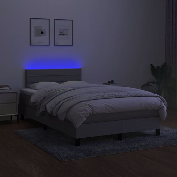 vidaXL Box spring postelja z vzmetnico LED sv. siva 120x190 cm blago