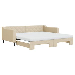 vidaXL Izvlečna dnevna postelja z vzmetnico krem 100x200 cm blago