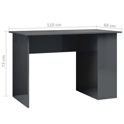 vidaXL Pisalna miza visok sijaj siva 110x60x73 cm iverna plošča
