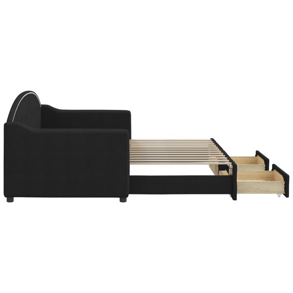 vidaXL Izvlečna dnevna postelja s predali črna 80x200 cm blago