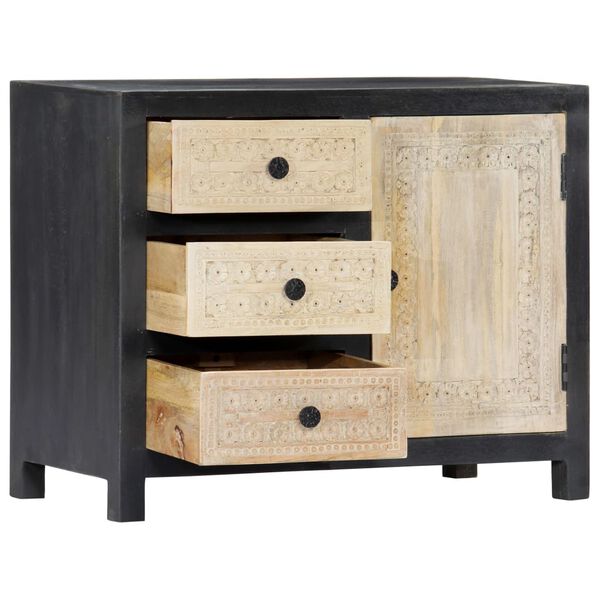 vidaXL Ročno izrezljana stranska omarica siva 75x35x60 cm mangov les