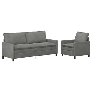 vidaXL Kavčna garnitura 2 pcs Temno siva Žamet