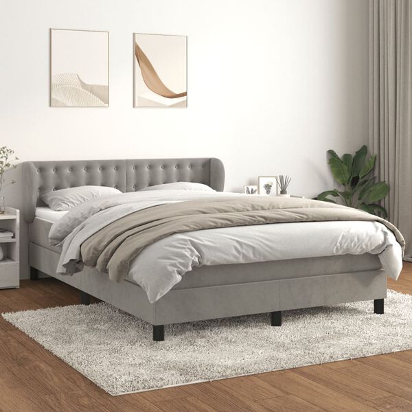 vidaXL Box spring postelja z vzmetnico svetlo siv 140x190 cm žamet