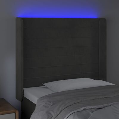 vidaXL LED posteljno vzglavje temno sivo 103x16x118/128 cm žamet