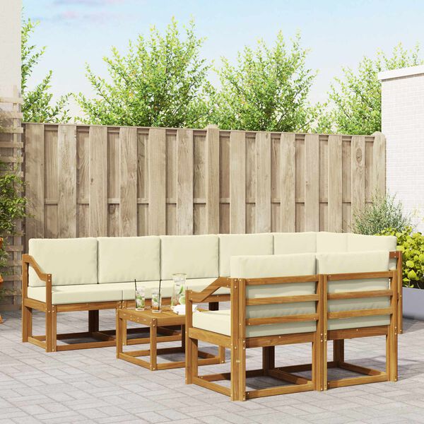 vidaXL Zunanja garnitura za sedenje z blazino 9 pcs Naravna in smetana