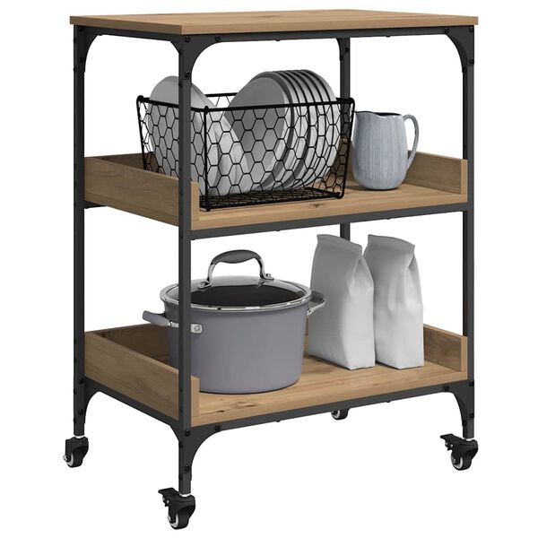 vidaXL Kuhinjski voziček Umetni hrast 60 x 41 x 80.5 cm