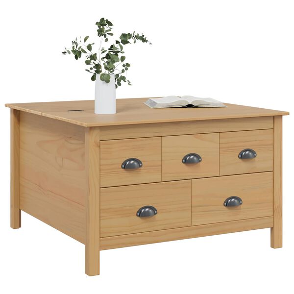 vidaXL Klubska miza s predalom Medeno rjava 79.5 x 79.5 x 49 cm