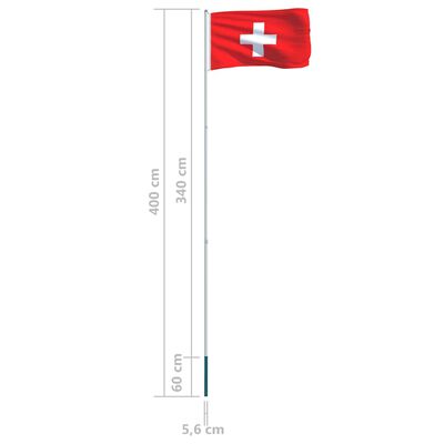 vidaXL Zastava Švice in aluminijast zastavni drog 4 m