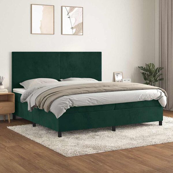 vidaXL Box spring postelja z vzmetnico temno zelena 200x200 cm žamet